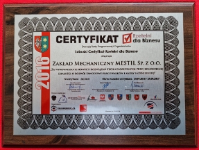 Certyfikat Rzetelni dla Biznesu 2016